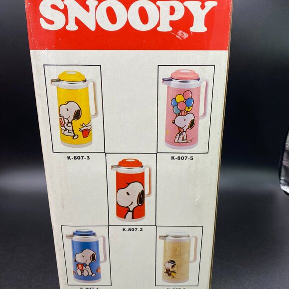 Vintage 1965 Peanuts Snoopy and Woodstock Thermos Vacuum Flask Pastel Pink VTG - Picture 4 of 12